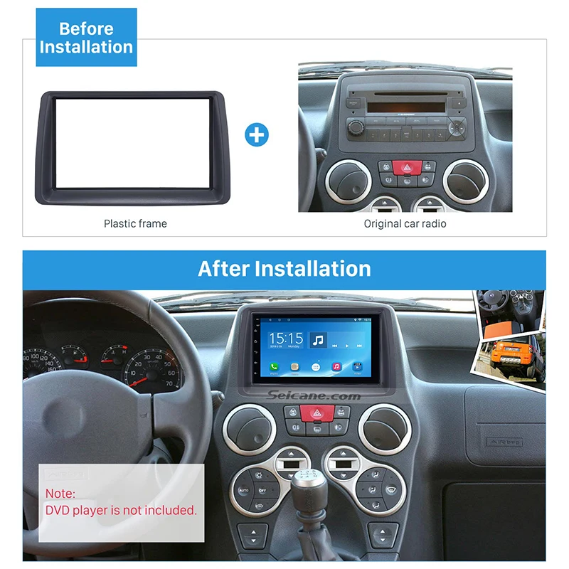 

Clearance Seicane 173*98mm Install Dash Bezel Trim Kit Car Stereo Frame for 2003-2012 FIAT PANDA Fascia Panel surround DVD panel