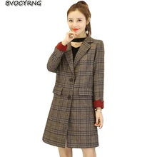 Большой размер, высококачественное женское клетчатое пальто, Весенняя и осенняя Женская куртка, приталенный повседневный костюм средней длины, верхняя одежда для женщин K0169