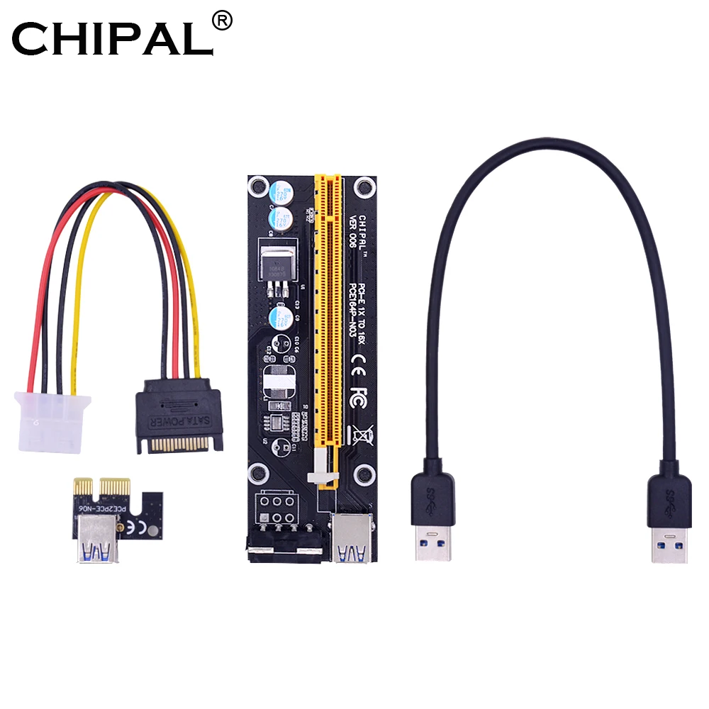 

CHIPAL 30CM USB 3.0 VER006 PCI-E Riser Card PCI Express 16X Extension Cable SATA to 4Pin Molex Power for Bitcoin Miner Mining
