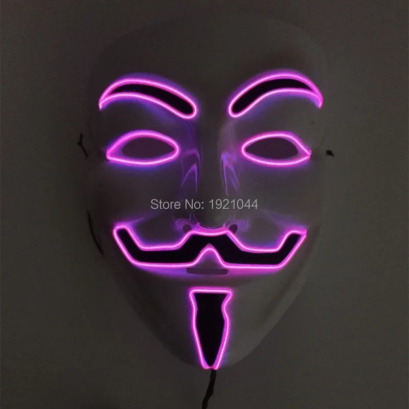 Cheap V for VENDETTA Halloween EL Wire Glowing Mask Sound control wholesale 100pcs Party Mask Custom Rave Mask Decor