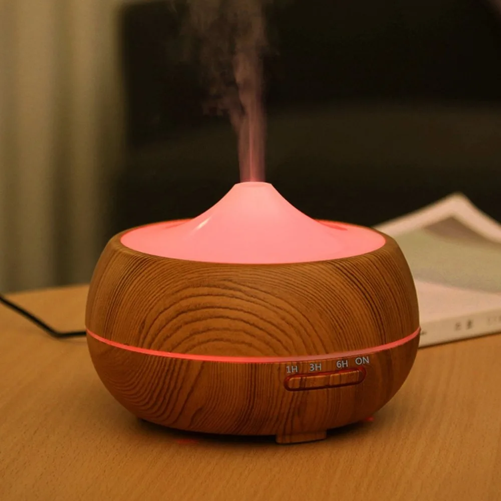 Aromatherapy Essential Oil Diffuser 300ml Wood Grain Ultrasonic Cool Mist Quiet Humidifier With Colorful LED Light Changing