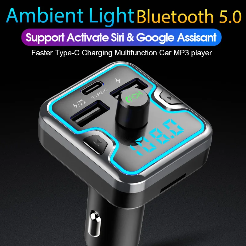 CDEN Автомобильный MP3 музыкальный плеер U диск музыка Bluetooth 5,0 приемник fm-передатчик type-c быстрое USB Автомобильное зарядное устройство Автомобильный дыхательный свет