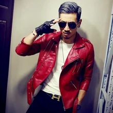 M~ 3XL! мужская одежда из натуральной кожи короткий тонкий дизайн одежды мотоциклетная кожаная куртка певица костюмы