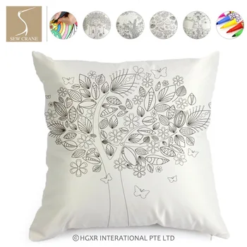 

Treehouse Scarecrow Spring Tree Life Tree Colouring Pillow Graffiti Pillow Cover with Colouring Pens,18inch