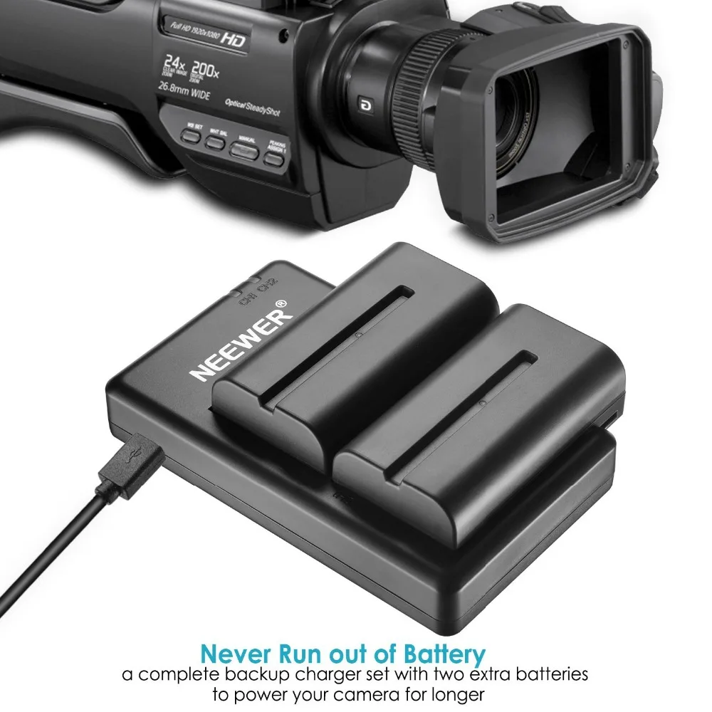Сменный литий ионный аккумулятор Neewer 2 шт. 2600 мА · ч для Sony NPF550 подходит HandyCams
