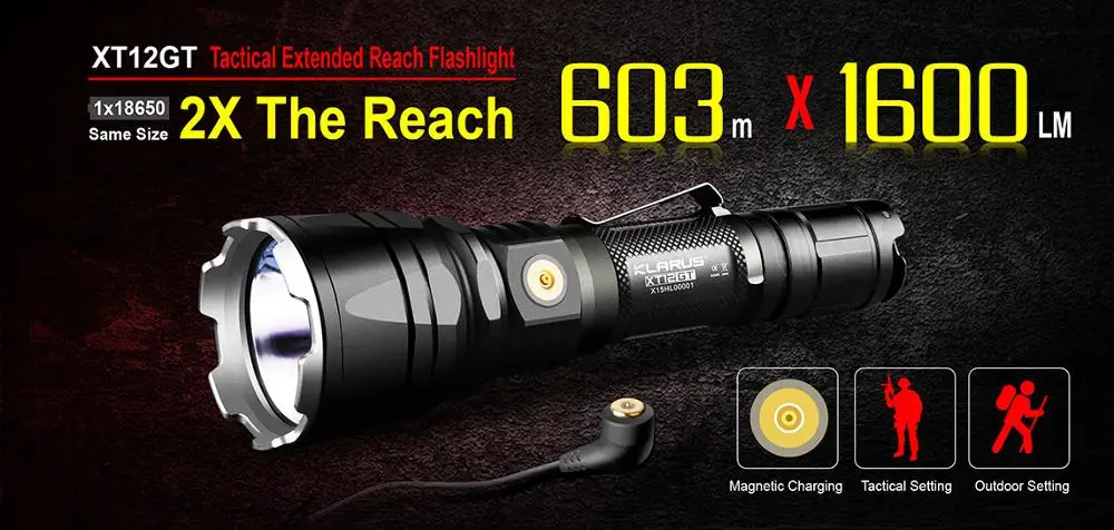  Original KLARUS XT12GT 1600 Lumens LED Flashlight CREE LED XHP35 HI D4 Waterproof Tactical Flashlig - 4000020112404