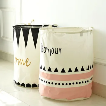 

BOHJOUR Waterproof Linen Cotton Storage Box Geometric Large Capacity Laundry basket Home Decor Toys Storage Barrels 40X50CM