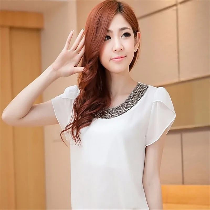 Mujeres tops y blusas 2018 nuevas tendencias de la moda blanco camisas blusa de trabajo camisa delgada elegante manga corta sólida más tamaño blusas|sleeve patch -