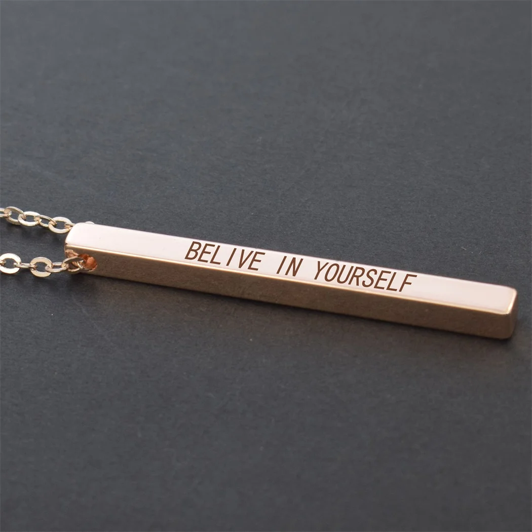 Nothing Is Impossible Inspirational Quote Engraved Bar Necklace Stainless Steel Chain Women Fashion Sweater Necklace Jewelry - Metal Color: ROSE GOLD