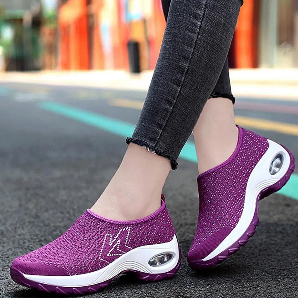 

Women Simple Shoes Sneaker Air Cushion New Fashion Quality Suede Casual Flying Weave Shoes Sneakers Strange Style Leisure Shoes