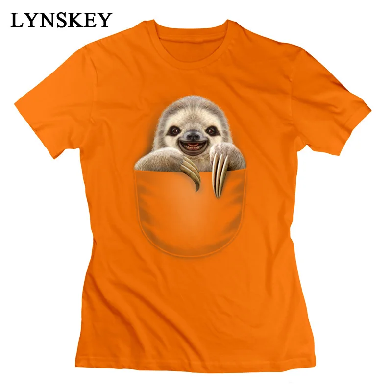 LYNSKEY T-Shirt Short Sleeve Funny Funky POCKET SLOTH O Neck 100% Cotton Student Summer Fall Tops Shirts Funny Clothing Shirt white
