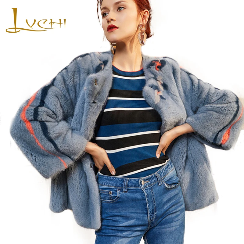 LVCHI 2019 бархатная норковая шуба с лебедем расклешенными рукавами из натурального