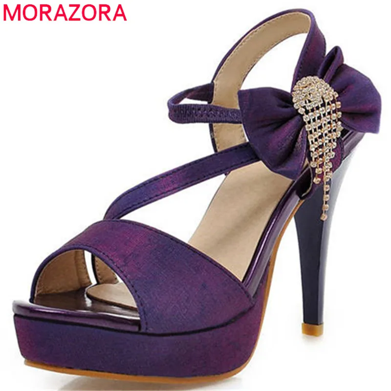 MORAZORA/ горячая распродажа; женские босоножки; элегантные туфли на платформе с открытым носком; однотонные летние вечерние туфли на танкетке; пикантные туфли на высоком каблуке