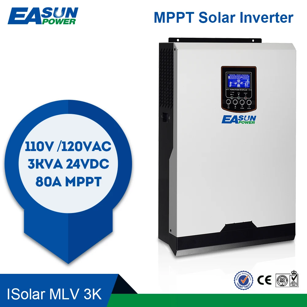 Источник питания EASUN 110V солнечный инвертор Гибридный 3Kva 2400W решетки 24V 120V 80A MPPT