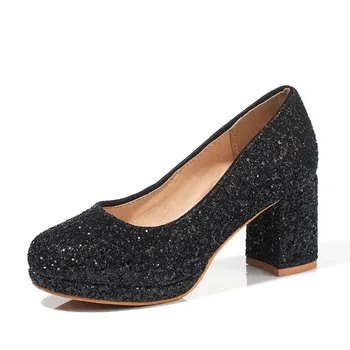 

18 years of age season fashion sequins thick with high with shallow mouth size size 30-43 shoes of 18126