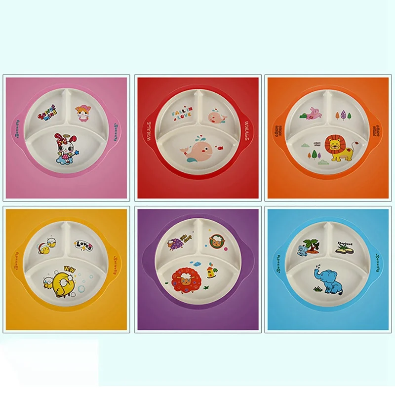 Anti-hot Training Dinner Plate Baby bowl+spoon+fork Feeding Food Tableware Cartoon Kids Dishes Eating Dinnerware