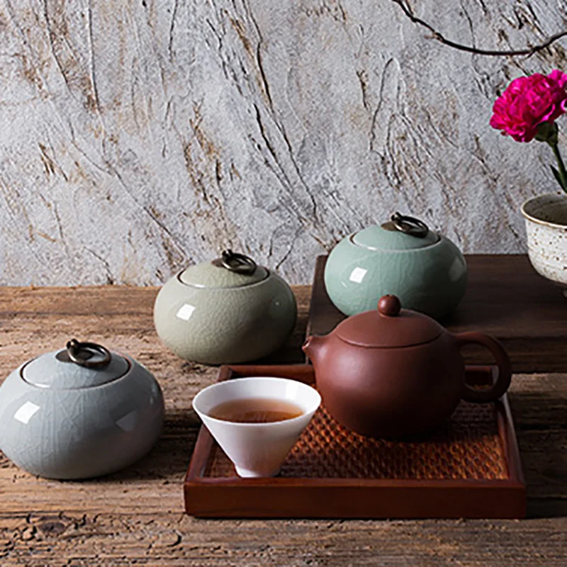 Smell Proof Ceramic Tea Container Fresh-keeping Sealed Coffee Powder Cans Hurb Storage Boxes Portable Travel Tea Bag Organizer