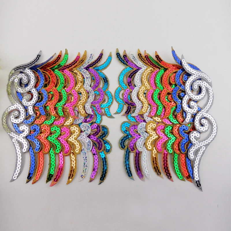 

40pairs Sequined Appliqued Mirror Pair Cosplay Trims Floral Iron On Headwear Sequin Embroidery Patches Opera Dress 17.5*4.5cm