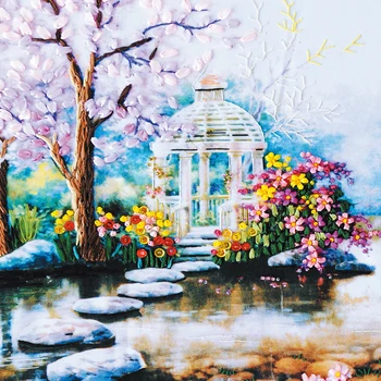 

3d Ribbon Embroidery & diy Decorative Painting Landscape, Color Printed Pictures, Needlework Crafts Cross Stitch Kits C-0107