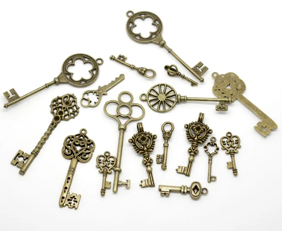 Doreen Box Милые смешанные античные бронзовые подвески в форме ключей 33x13mm 69x20mm 24 шт