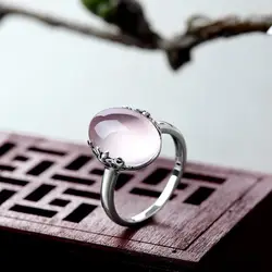 Настоящее чистое кольцо серебро 925 Простые Модные овальной формы розового кварца женские ювелирные изделия натуральный камень элегантные