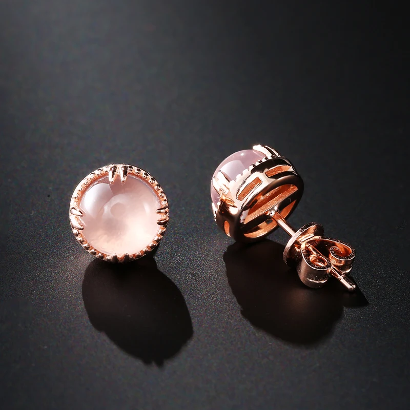 EDI Подлинная 7 мм натуральный драгоценный камень стразы из розового кварца набор ювелирных изделий стерлингового серебра 925 серьги-гвоздики с подвеской для женщин