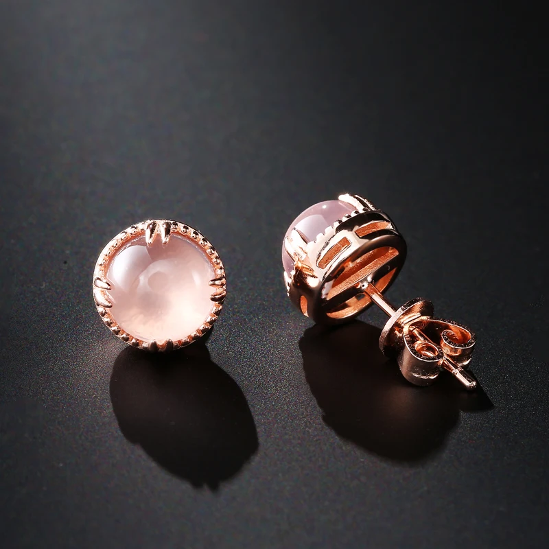EDI Genuine 7mm Natural Gemstone Rose Quartz Crystal Jewelry Set 100% 925 Sterling Silver Pendant Stud Earrings For Women