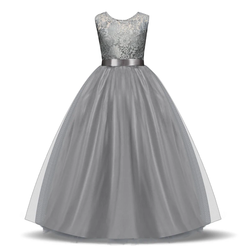 Элегантное платье с цветочным узором для девочек; белое торжественное платье для выпускного бала на свадьбу; детские длинные платья для девочек; одежда для детей; новое платье-пачка принцессы - Цвет: gray
