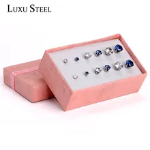 Люксу стали смешанные цвета размер 3 мм/5 мм/7 мм круглые/геометрические серьги с цирконием кубической огранки из нержавеющей стали 6 пар/коробки серьги наборы