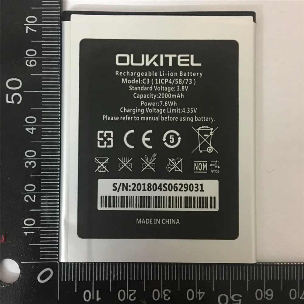 100% оригинал высокое качество Новый 2000 мАч для Oukitel C3 батарея телефона + номер