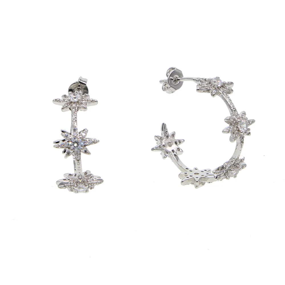 

20mm circle pave clear cubic zirconia CZ gold color earring delicate STAR minimal multi pierced stud earring