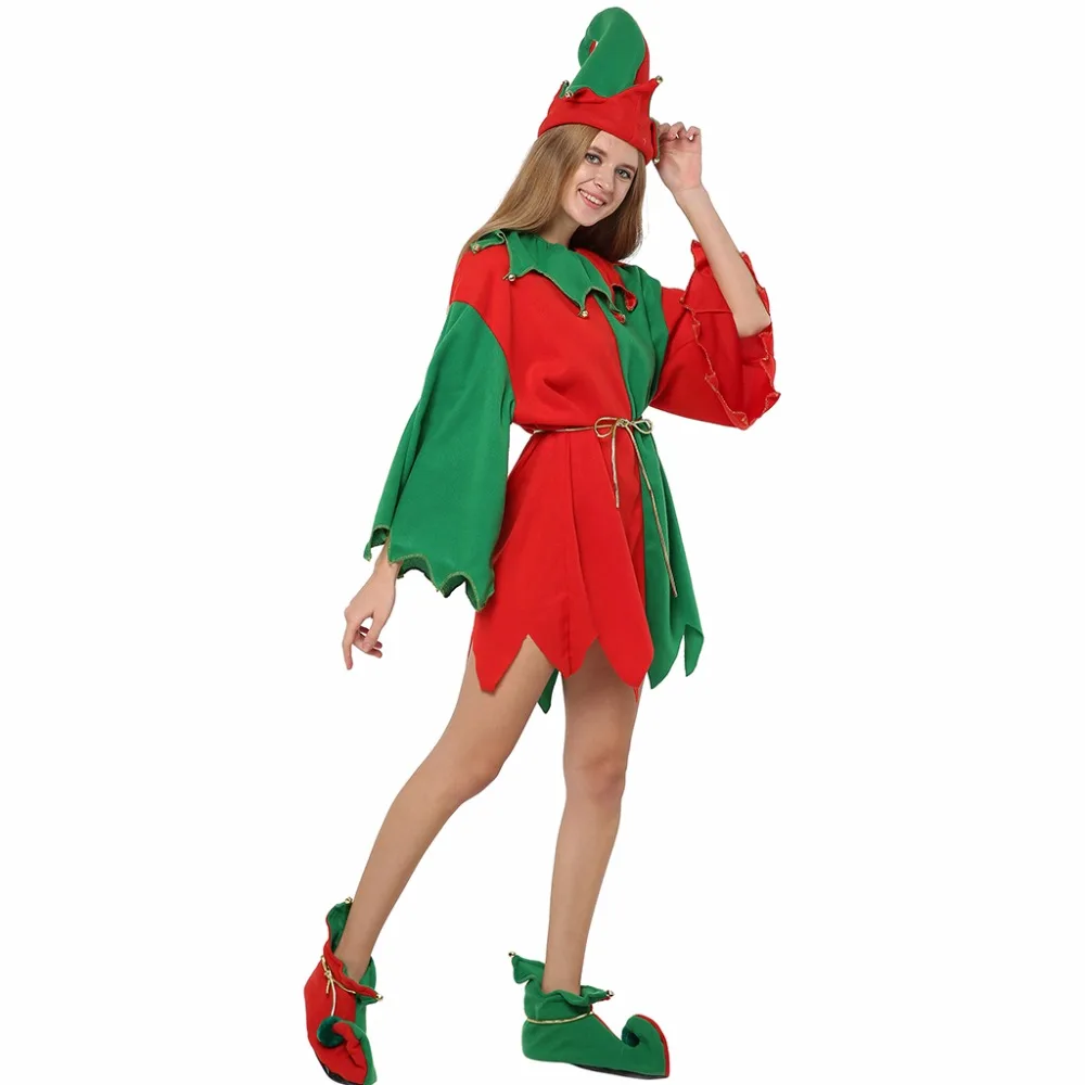 Eraspooky года; пикантное платье Санта-Клауса для костюмированной вечеринки; Рождественский костюм для взрослых; карнавальные вечерние туфли эльфа; нарядное платье; шапка