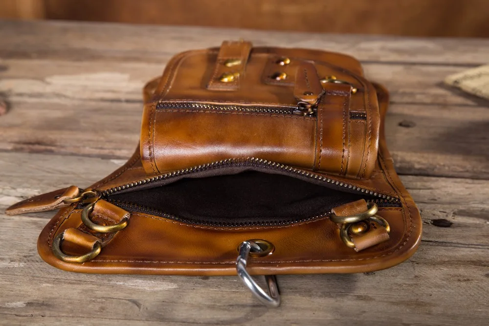 نوعية الجلود متعددة الوظائف الرجال واحد الكتف Crossbody حقيبة ساعي السفر هوك حزام الخصر حزمة جراب هاتف حقيبة متدلية من الوسط على الساق 2141l