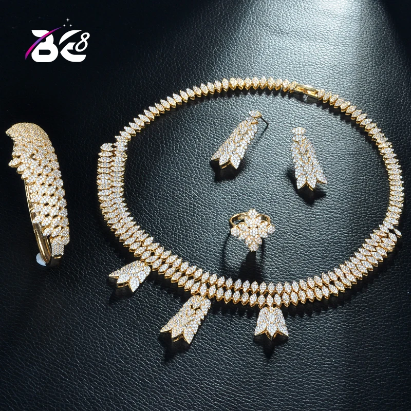 

Be 8Fashion Micro Pave Cubic Zirconia Copper Jewelry Set for Women Tassel Pendant Necklace Bracelet Earring Set Bijoux FemmeS287