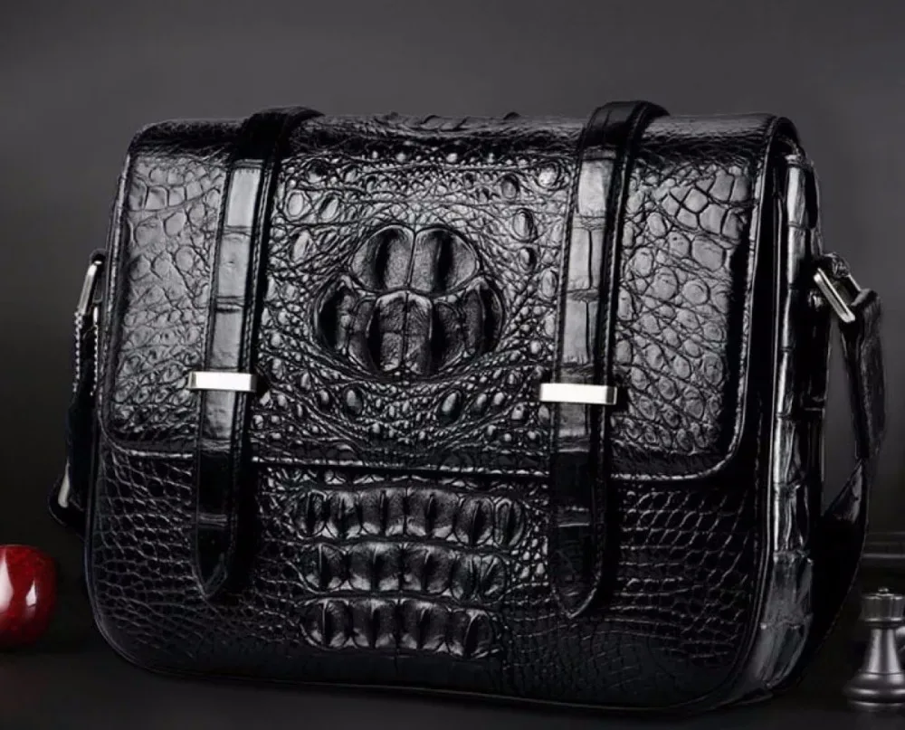 Luxury Designer Genuine Crocodile Skin Men's Satchels Flap Purse Single