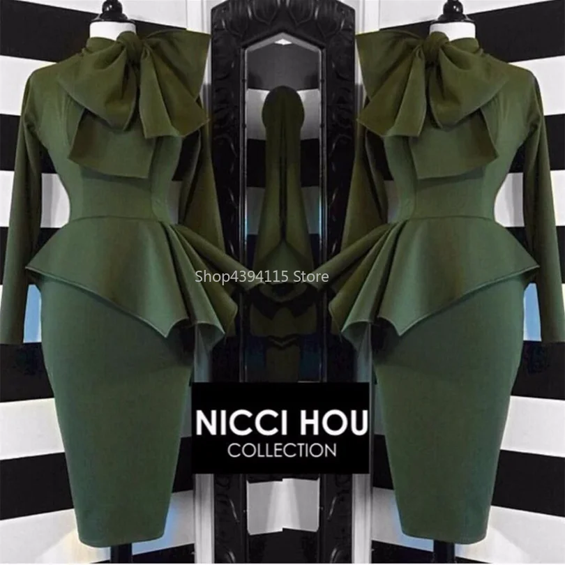

2019 africa style women dress elegant ruffle army green long sleeve african traditional lady dress