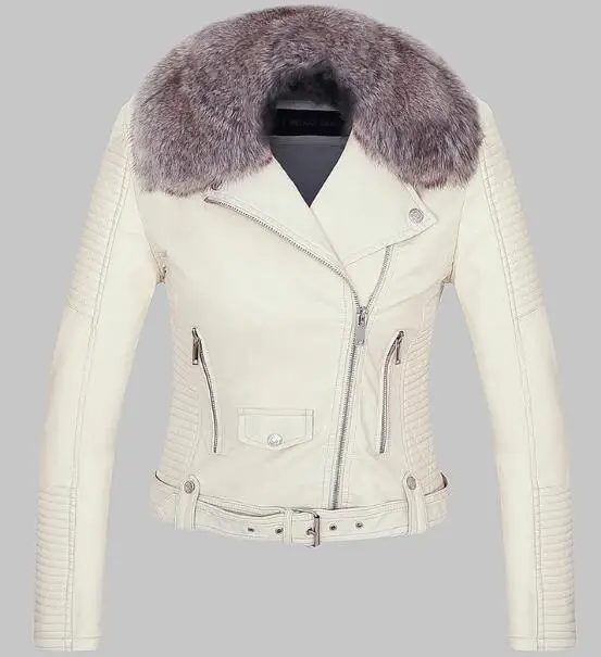 Хит, женские зимние теплые куртки из искусственной кожи с меховым воротником, женские куртки белого, черного, розового, винного цвета, Байкерская верхняя одежда - Цвет: X003 White