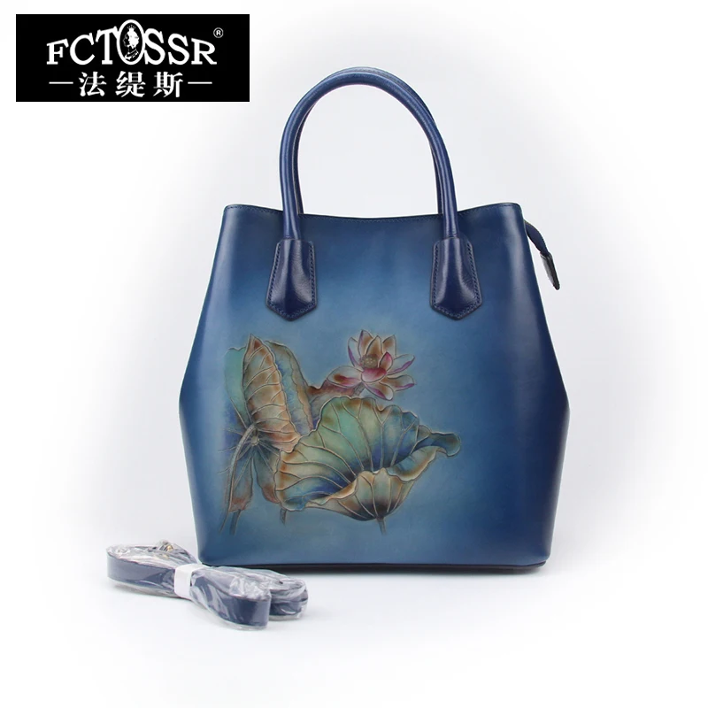 

Natural Leather Women's Big Tote Hand Bags 2018 Handmade Genuine Leather Shoulder Sling Bag Lady Flowers Top-handle Handbags