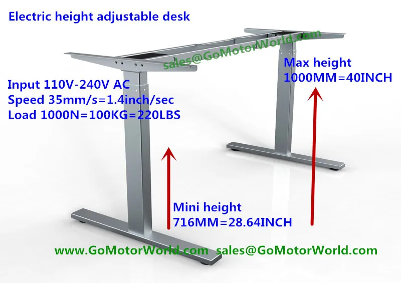 

Height adjustable off desk mini height 716mm max height 1000mm 35mm/s speed 110V-240V input 1000N 100KG 220LBS lift