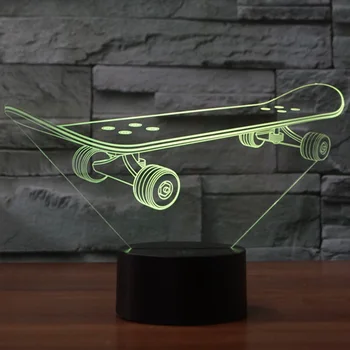 

Skateboard 3D Touch LED Illusion Night Light Flash Color Changing USB Desk Lamp Gifts