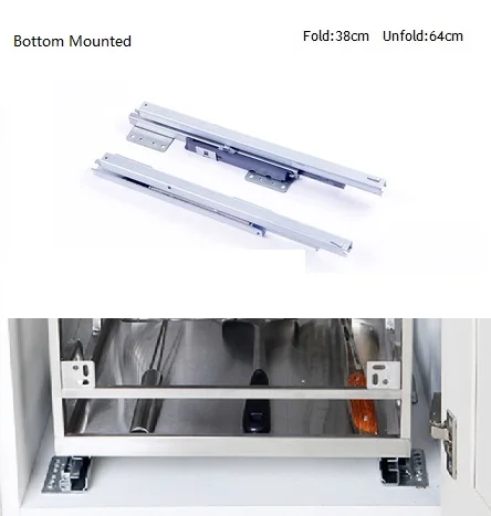38 см боковое Нижнее крепление Выдвижная направляющая для кухонная проволочная корзина 3 складки мягкий закрытый демпфер выдвижной - Цвет: Borrom Mount