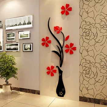 

5 Size Colorful Flower Vase 3D Acrylic Wall Sticker DIY Art Wall Poster Home Decoration Bedroom Decrative Wall Stickers
