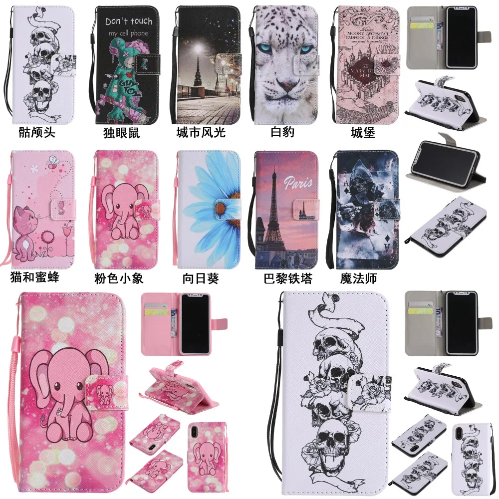 

New Painted Book Style Flip Wallet PU Leather Case Stand Cover Skins For iPhone 4 4s 5 5c 5s SE 6 6S 7 8 Plus X XS Phones Cases