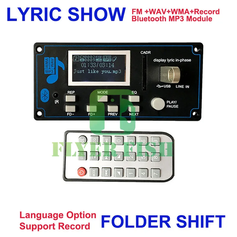 

SD Card Reader Bluetooth MP3 Module AUX IN Lyric Blue LED Display Remote Recorder USB Sound Card Play FM Receiver Audio DIY KIT