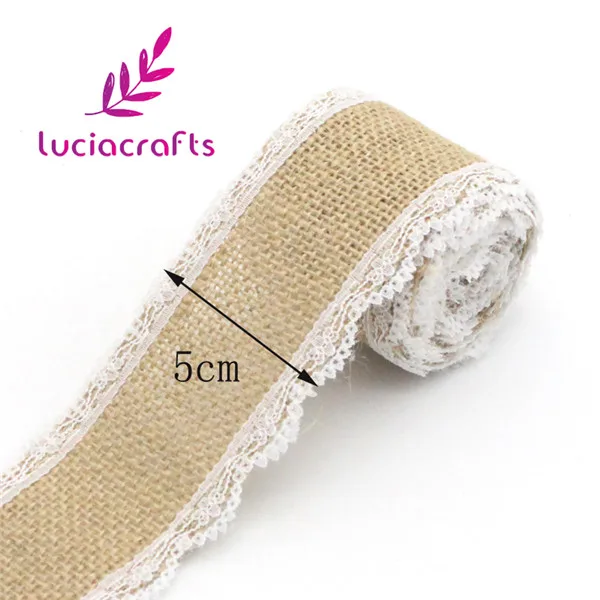 Lucia crafts 2y/lot 5-6 см лента из натуральной джутовой мешковины с кружевной льняной отделкой джутовые DIY Свадебные мероприятия вечерние принадлежности для торта V0602 - Цвет: Type 14 5cm