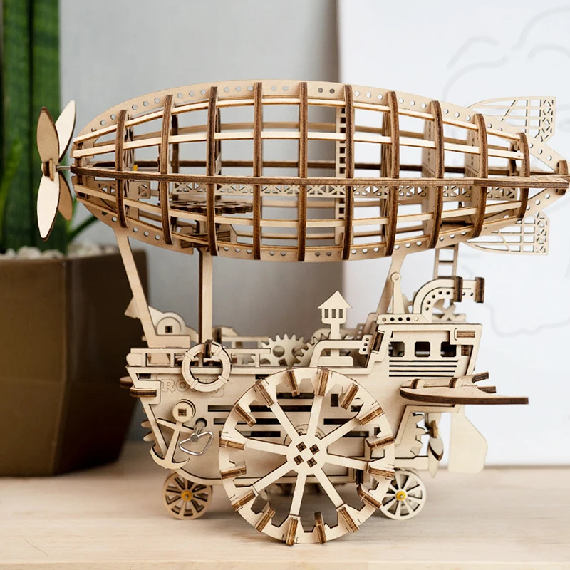 

Robotime BOXEDCreative Airship DIY Laser Cutting 3D Mechanical Model Wooden Puzzle Game Assembly Toy Gift for Child Teens Adult