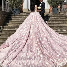 Великолепные Румяна Розовый кружевное свадебное платье Дубай роскошные пышные свадебные платья на заказ кружево до Vestido De Noiva Casamento