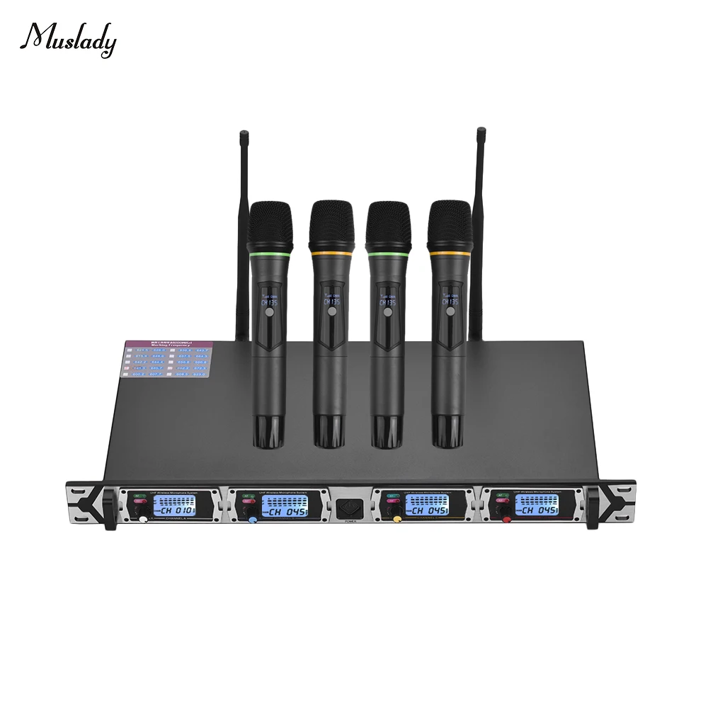 Muslady D4 Professional 4 Channel UHF Wireless Microphone System