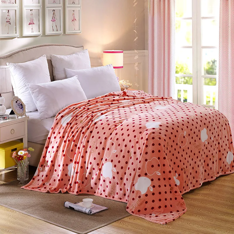 Point Apple Printed Coral Fleece Blanket Winter Soft Warm Bed Sheet Twin Full Queen King Summer