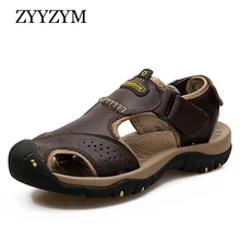ZYYZYM/мужские сандалии; летняя повседневная обувь из натуральной кожи; большие размеры 38-46; уличная мужская пляжная обувь; спортивные сандалии на резиновой подошве
